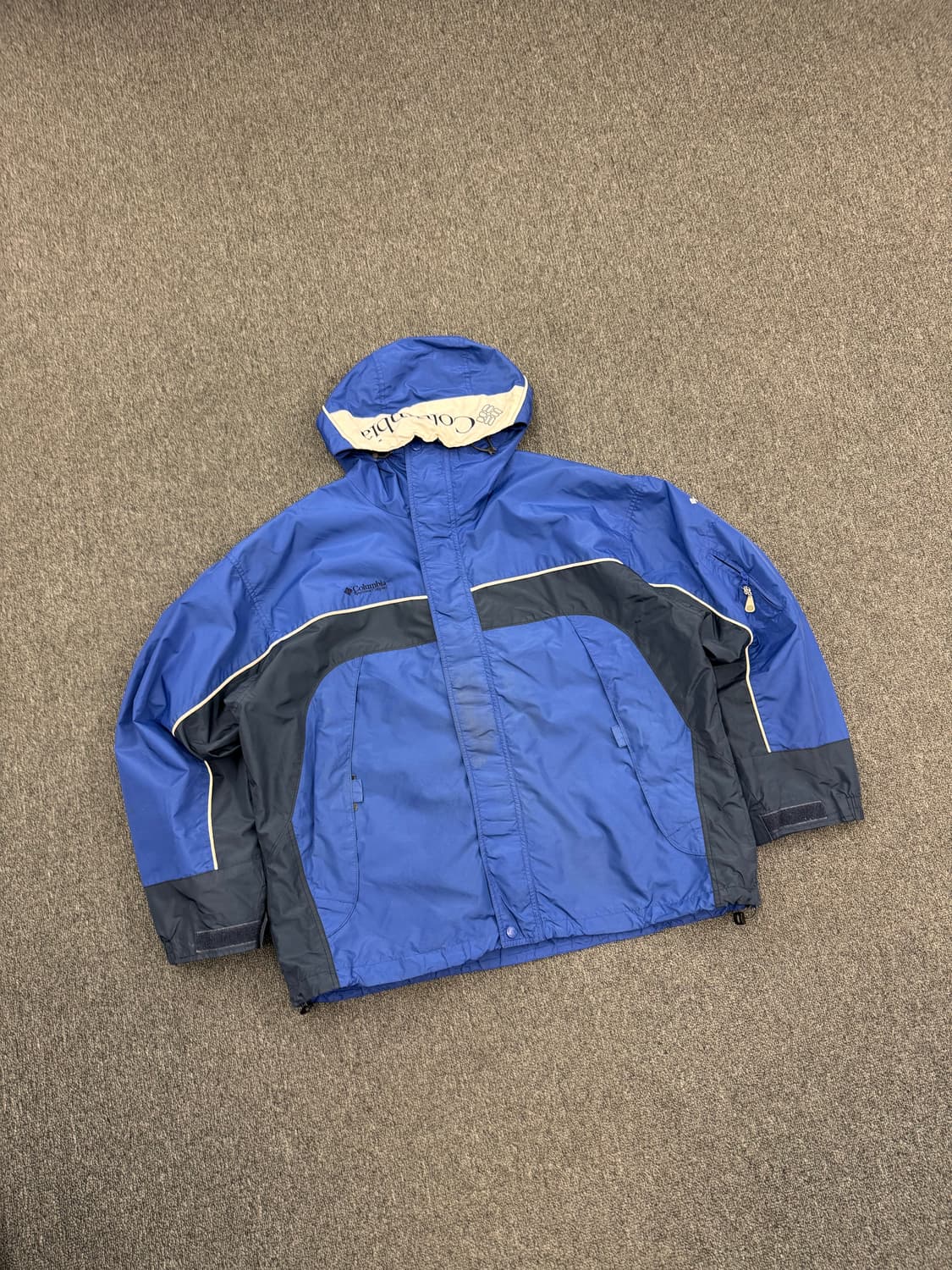 XL)콜럼비아 빈티지 올드스쿨 블루/블랙 배색 바람막이 트랙자켓 상품이미지2