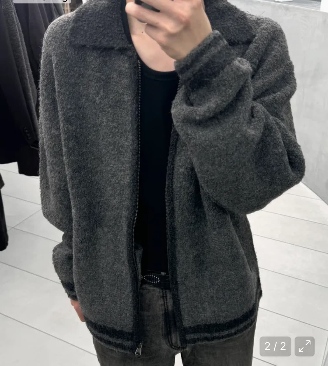 인사일런스 콘트라스트 부클 집업 카디건 CHARCOAL L사이즈 상품이미지3