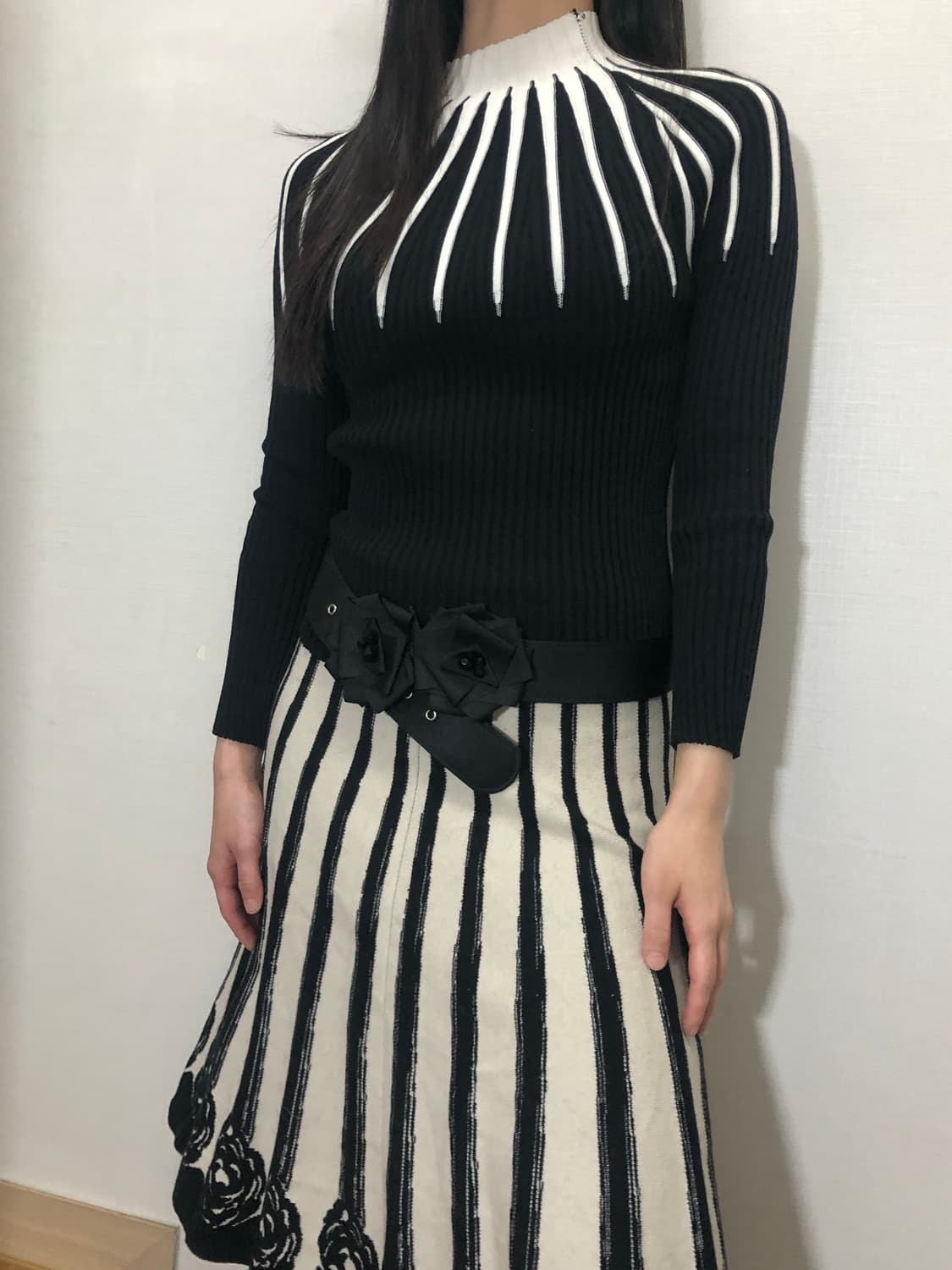 빈티지 화이트 라인 니트 탑 상품이미지5