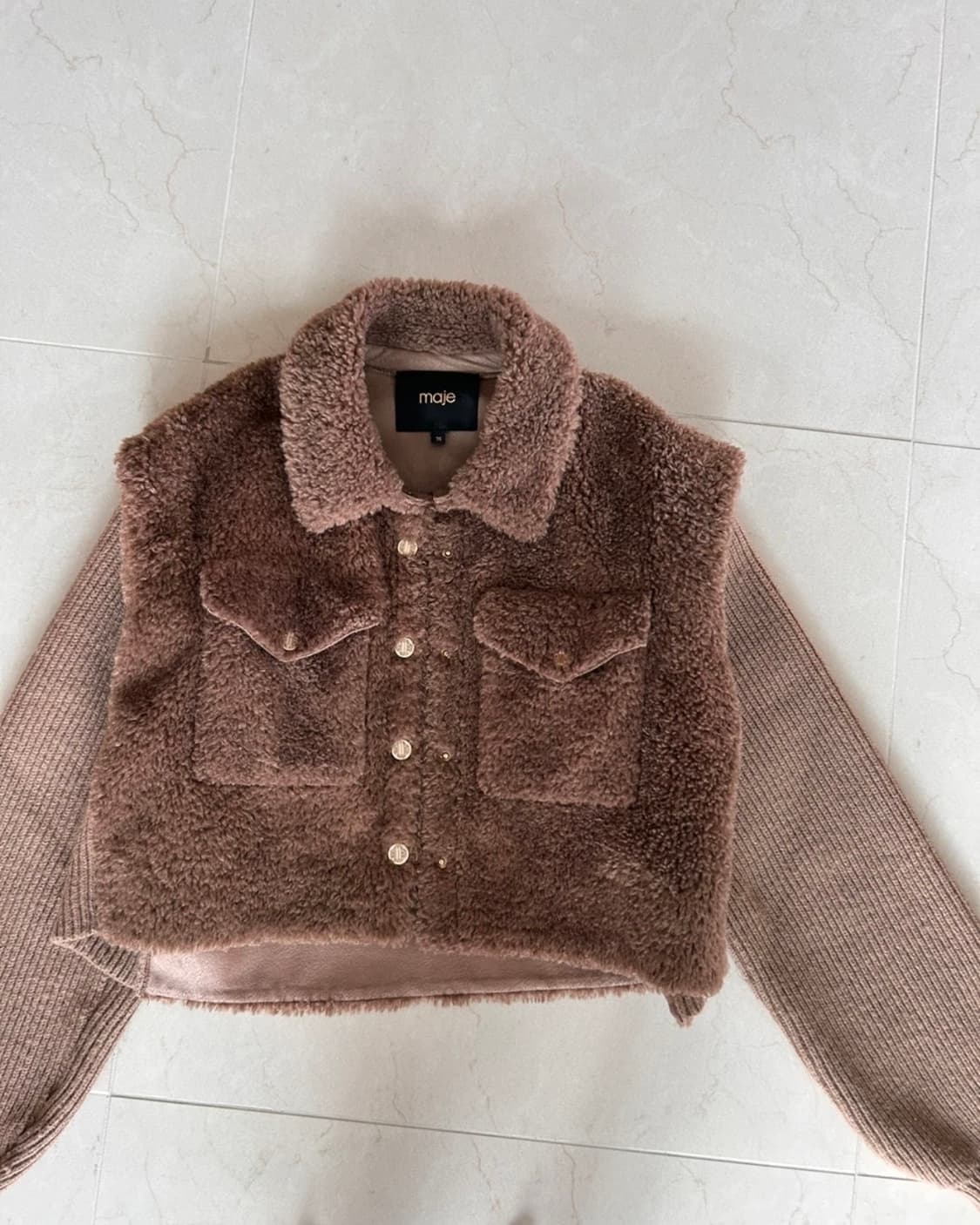Maje 마쥬 페이크퍼 니트 블루종 브라운 자켓 상품이미지3