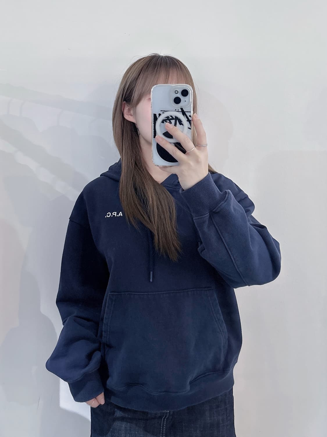 아페쎄 네이비 스몰로고 후드 상품이미지2