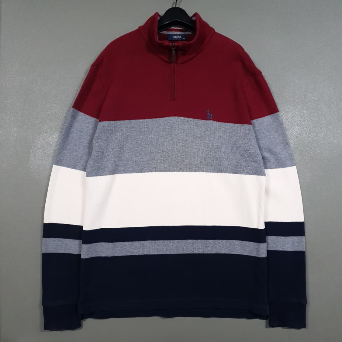 헤지스 신형 20FW 컬러블록 면 하프집업 코튼 니트 스웨터 긴팔티 L 상품이미지1