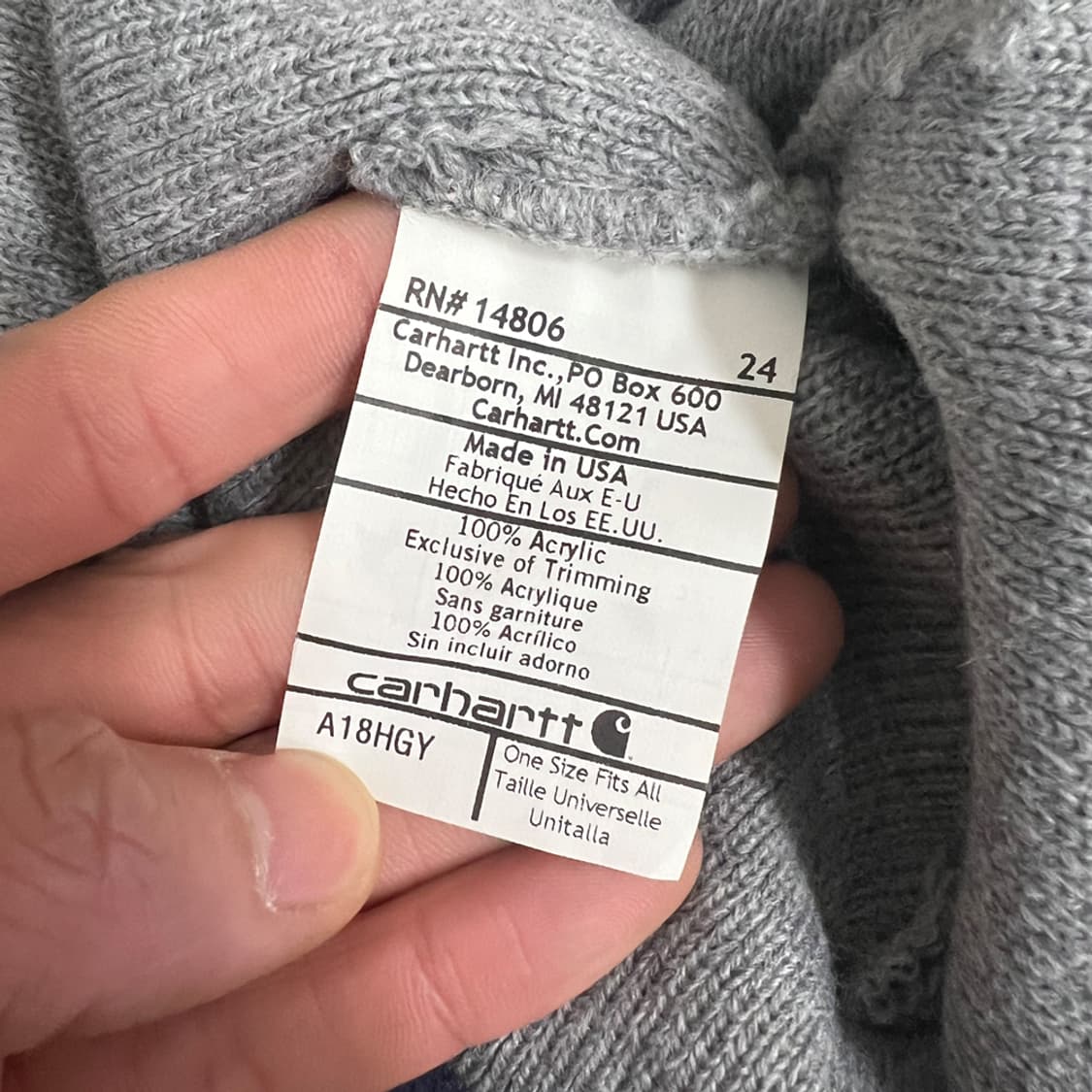 Made in USA 칼하트 A18 그레이 비니 상품이미지3