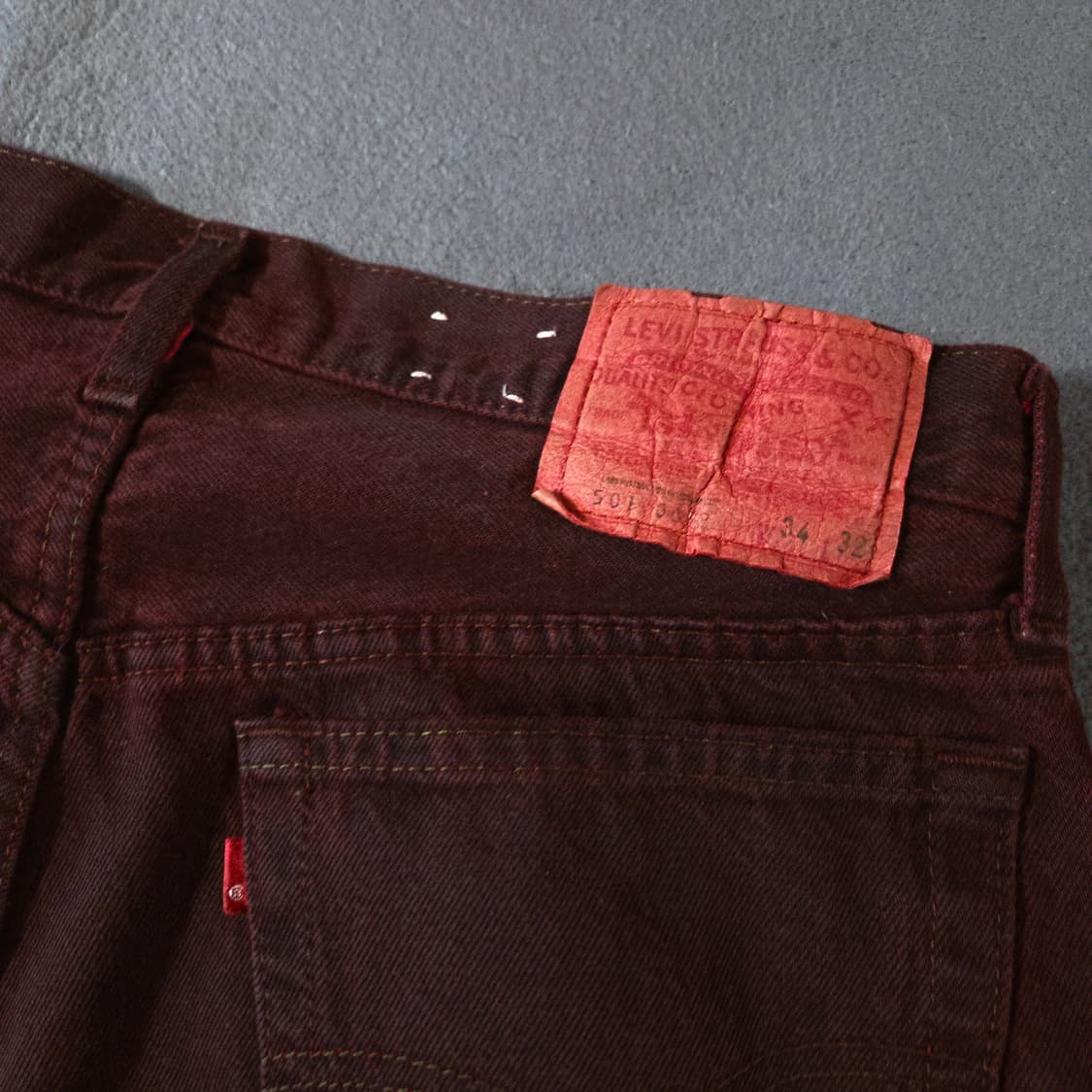 리바이스 501 버건디 레드 워싱 데님 팬츠 32 상품이미지2