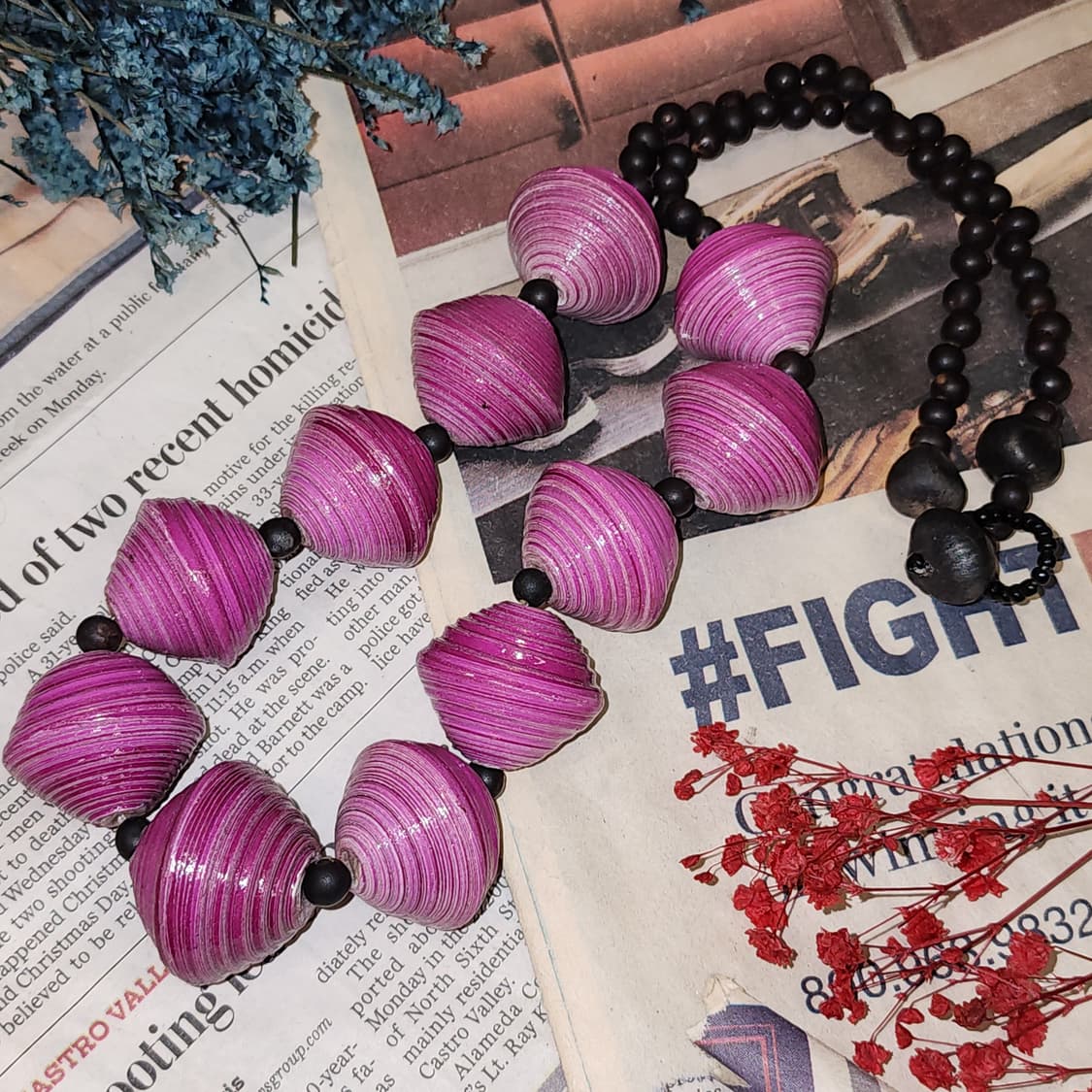 90s 프랑스 빈티지 목걸이 보헤미안 스타일 청키 쉘 비즈 목걸이 상품이미지1