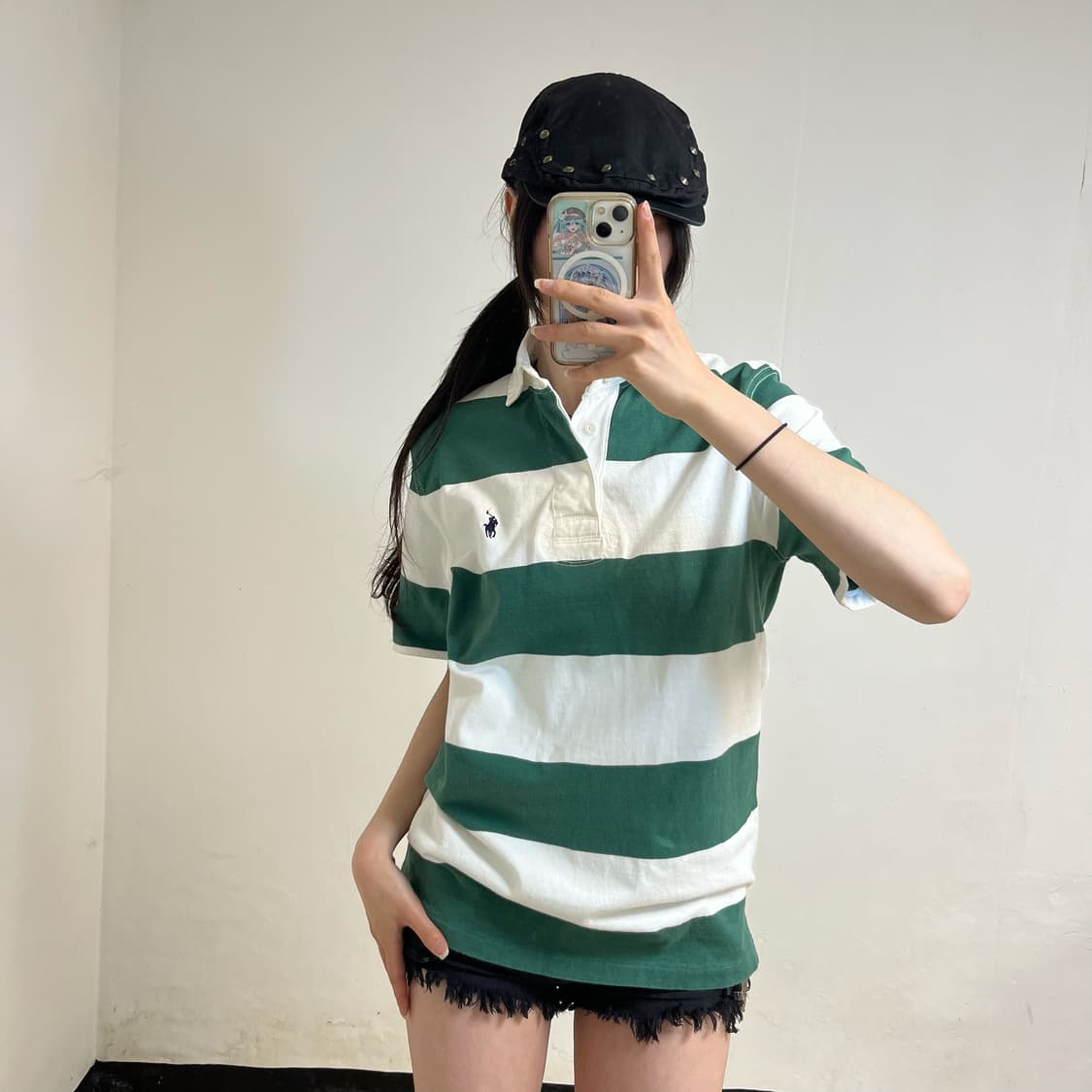 Polo Green Stripe Collar T-Shirt 상품이미지1