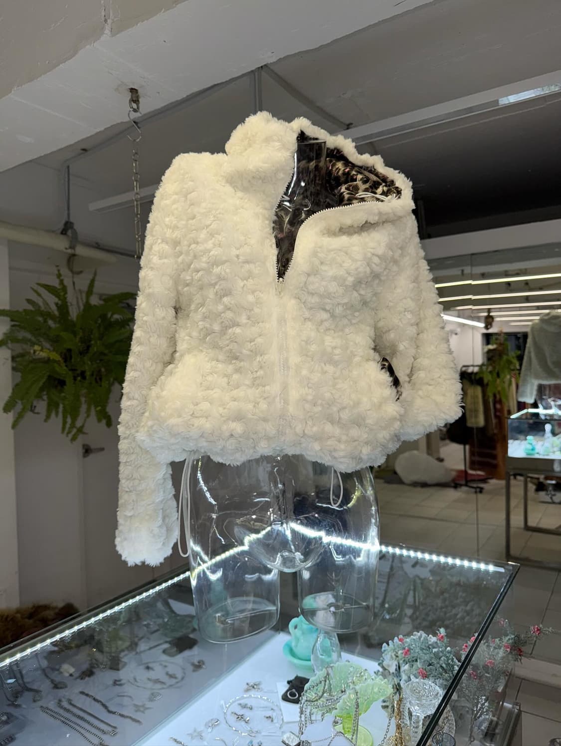 리버서블 호피 레오파드 퍼 화이트 점퍼 새상품 양면 리버시블 상품이미지5