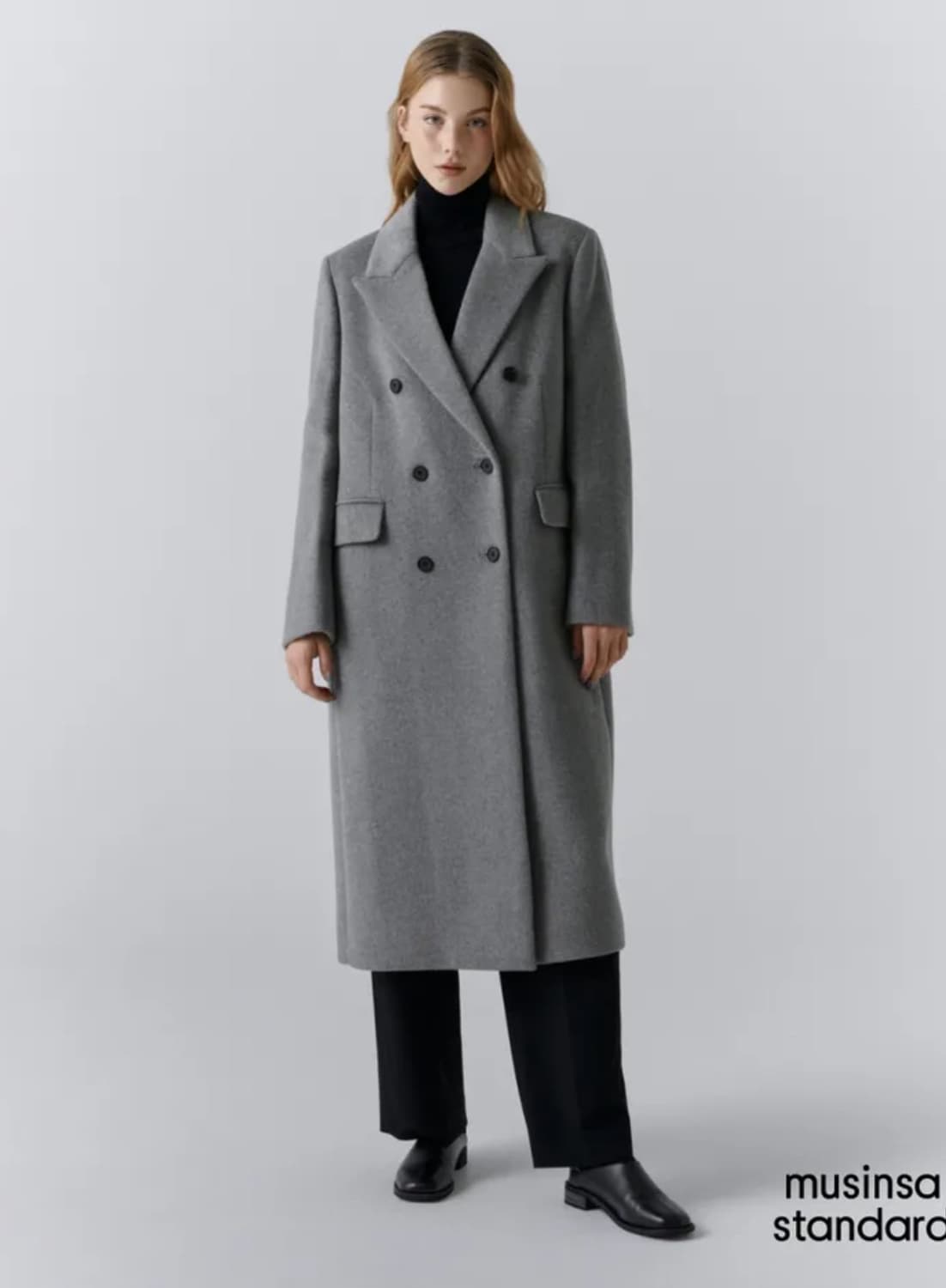무신사 스탠다드 우먼즈 캐시미어 블렌드 더블 롱 코트 그레이 S 상품이미지1