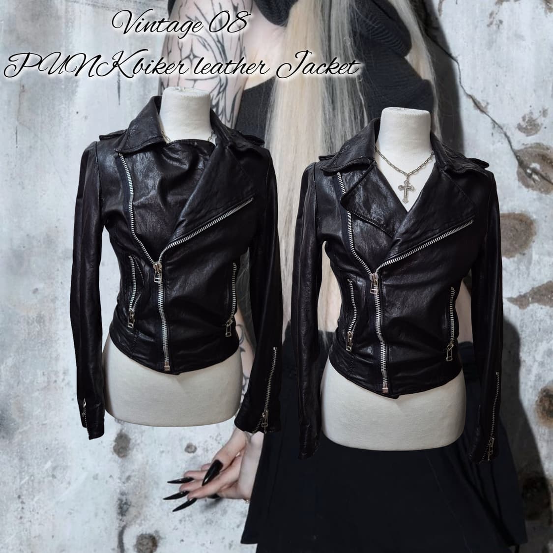 Vintage 08 PUNK biker leather Jacket 상품이미지1