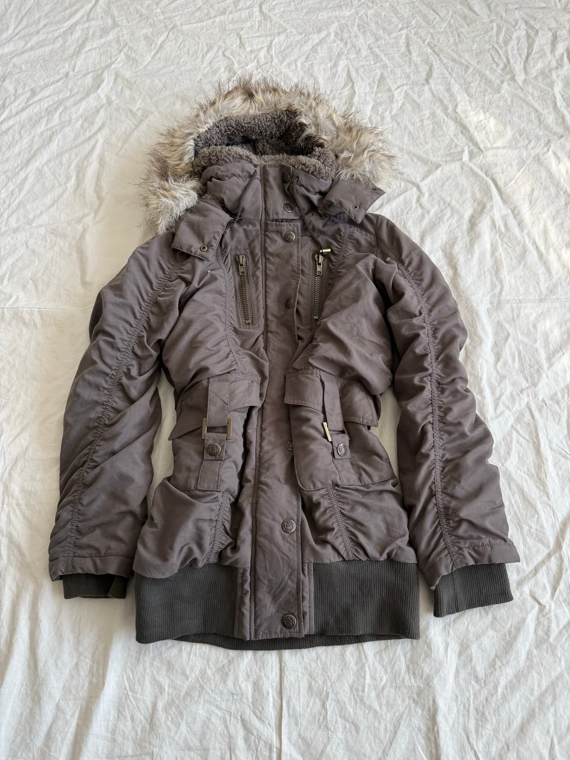 y2k 카키브라운 셔링 미니원피스 야상집업 상품이미지1