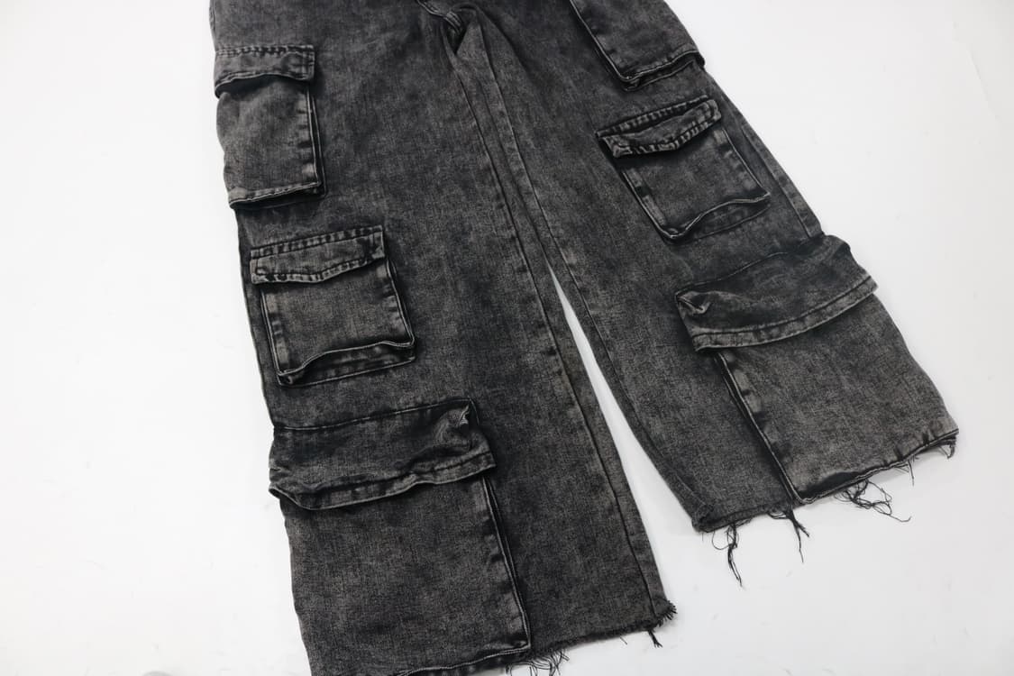 빈티지 블랙 워싱 컷오프 멀티 포켓 카고 데님 팬츠 상품이미지4