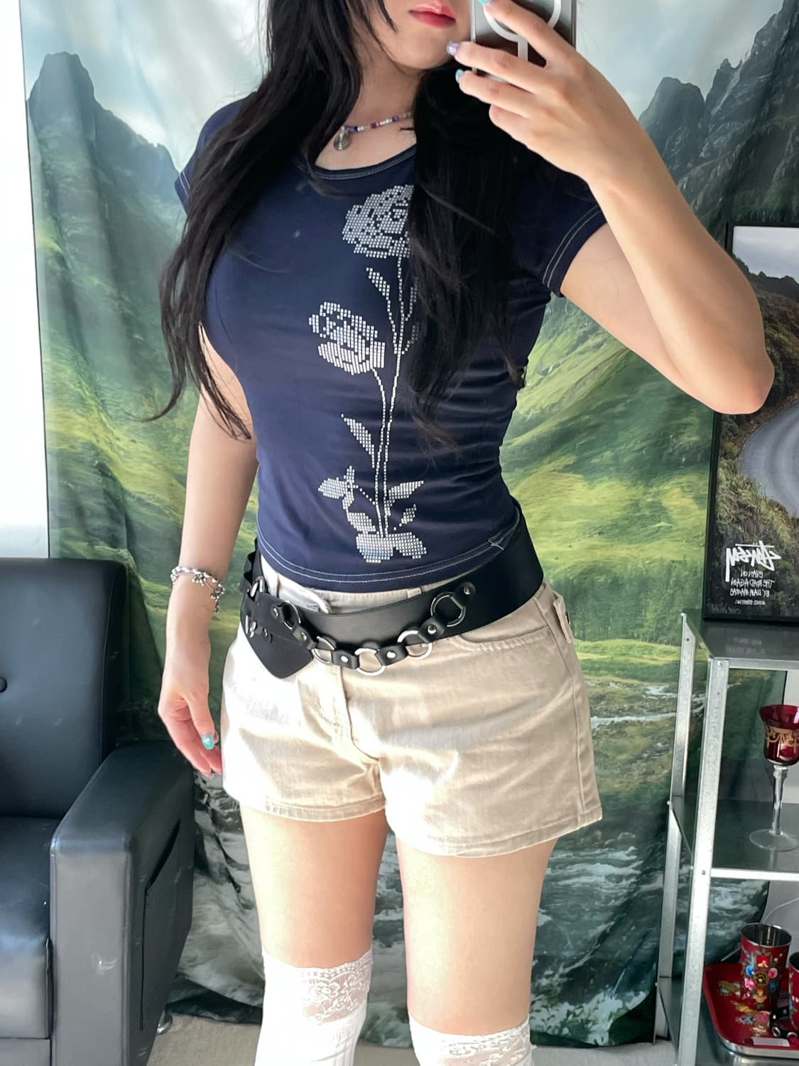 스티치 로즈 플라워 키치 티셔츠 상품이미지5