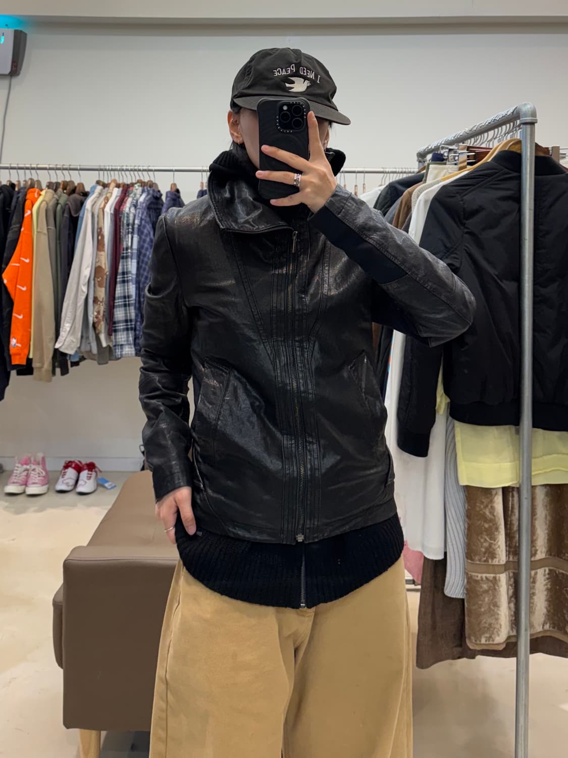 코데즈컴바인 하이넥 램스킨 레더 자켓 상품이미지4