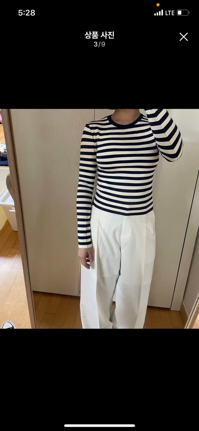 ZARA 자라 스트라이프 슬림 긴팔 쫀득 니트 탑 M 네이비 상품이미지3