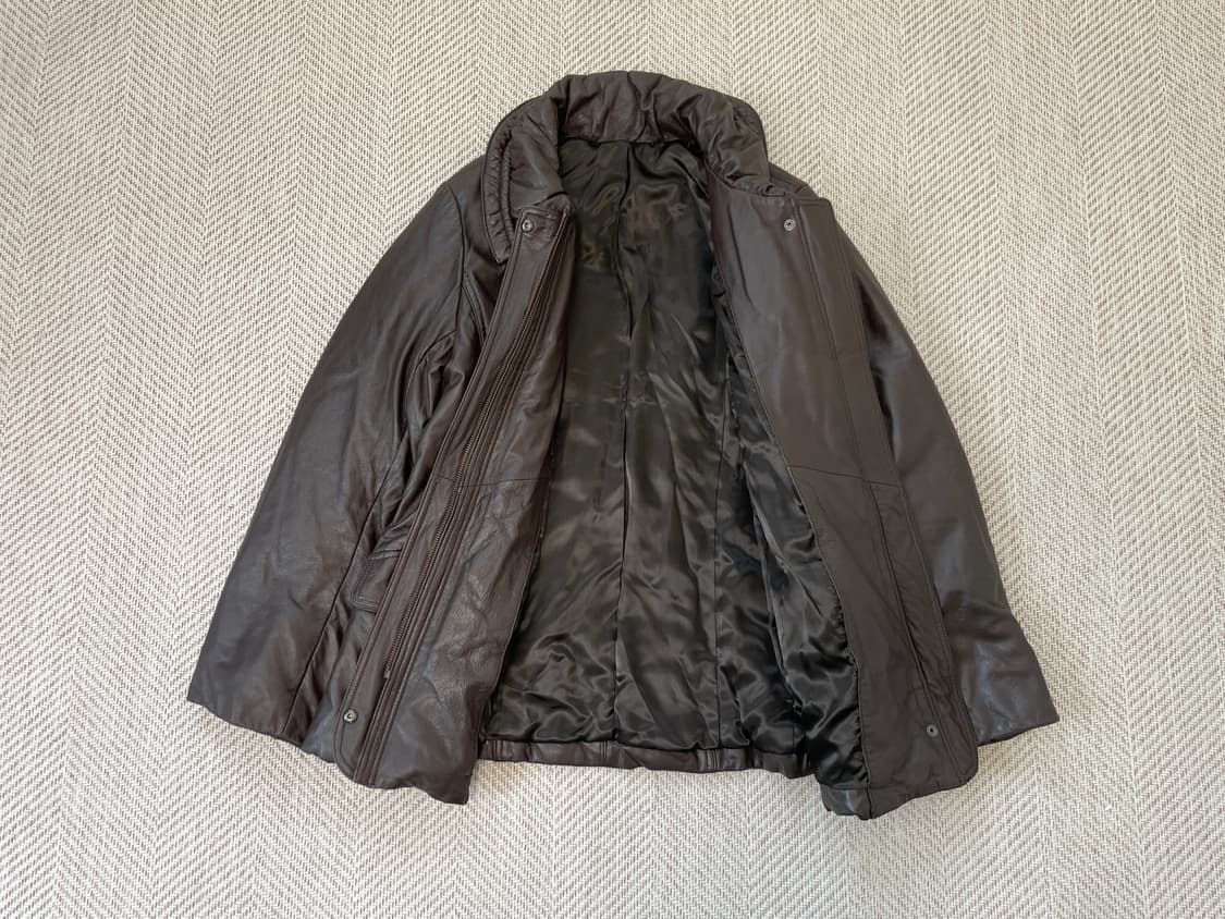 빈티지 하이넥 드로스트링 양가죽 레더 패딩 재킷 J03921 상품이미지4