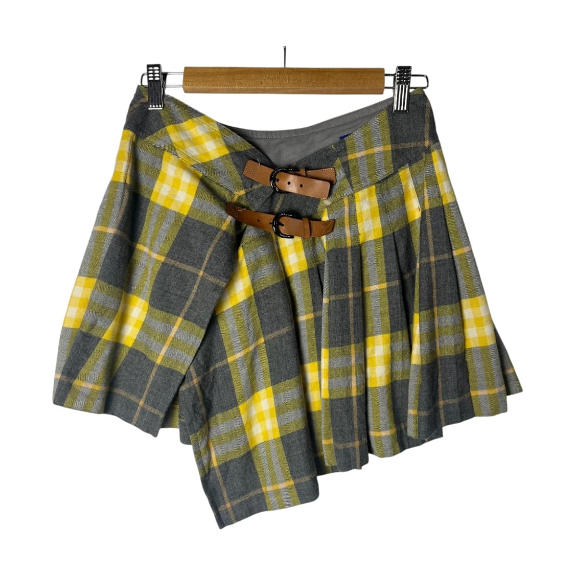 [Burberry] 버버리 블루라벨 옐로우 체크 벨티드 플리츠 미니스커트 상품이미지1