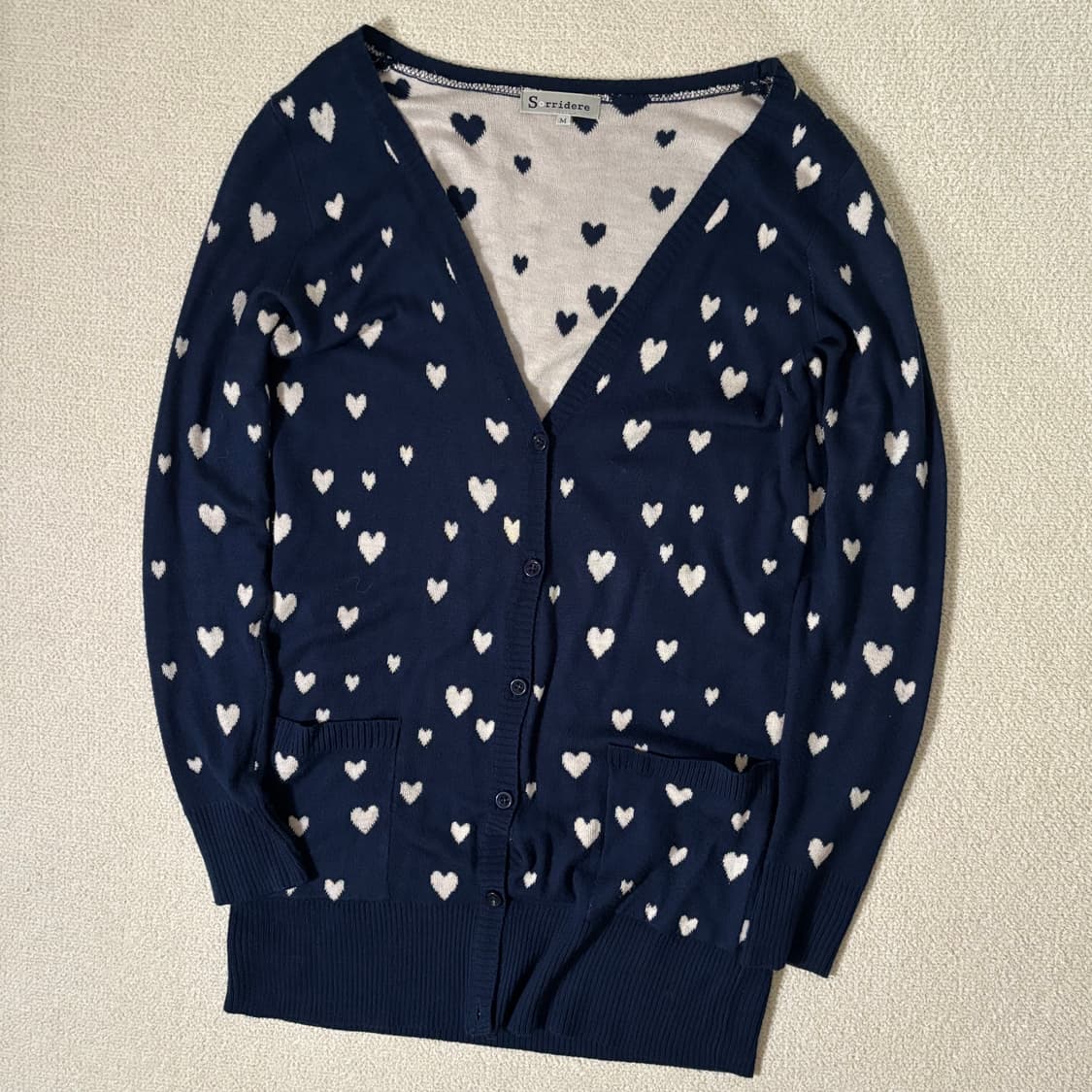 일본빈티지 sorridere 네이비 하트 도트 브이넥 가디건 상품이미지1