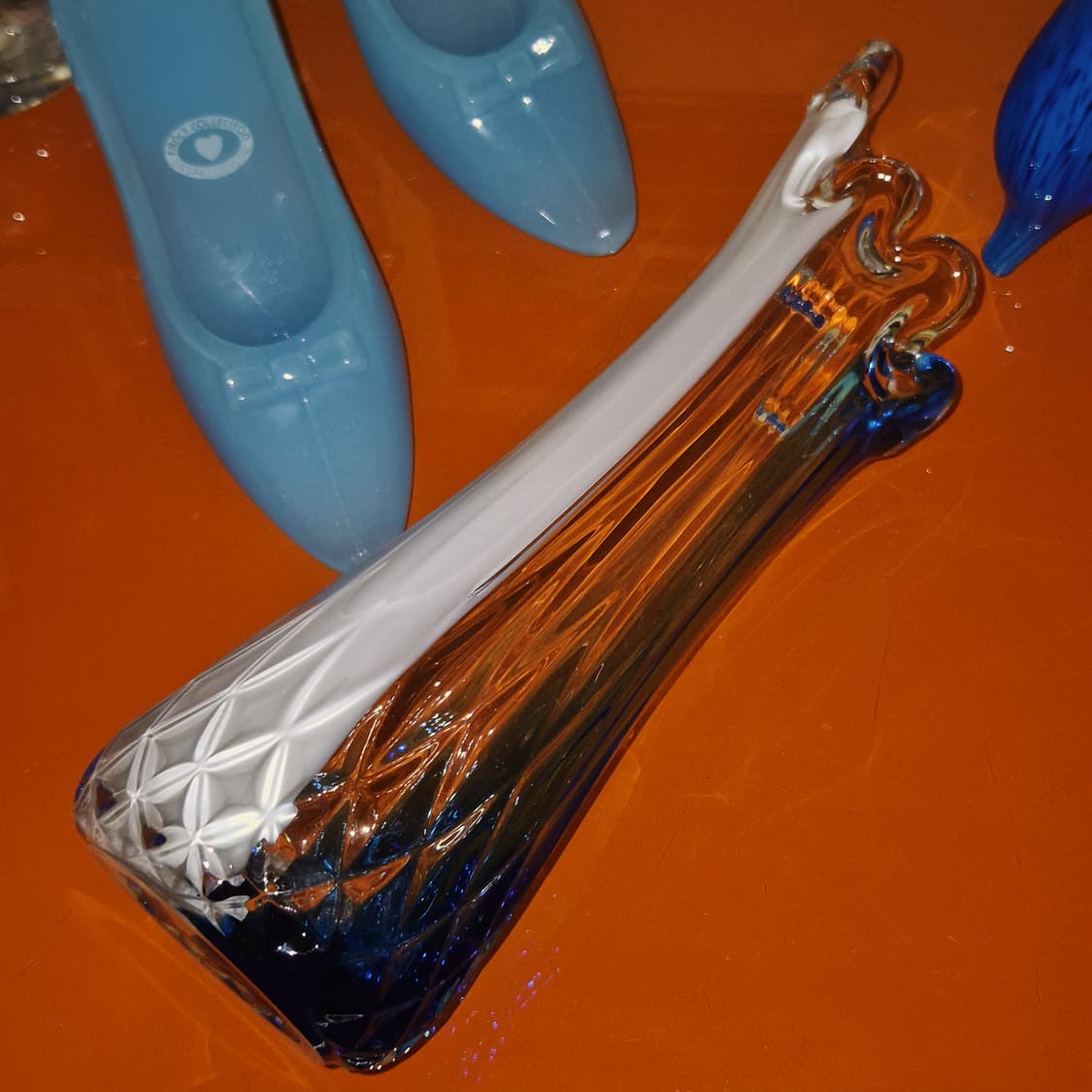 70s 타지마 핸드블로운 블루 산호 마블 꽃병 상품이미지9