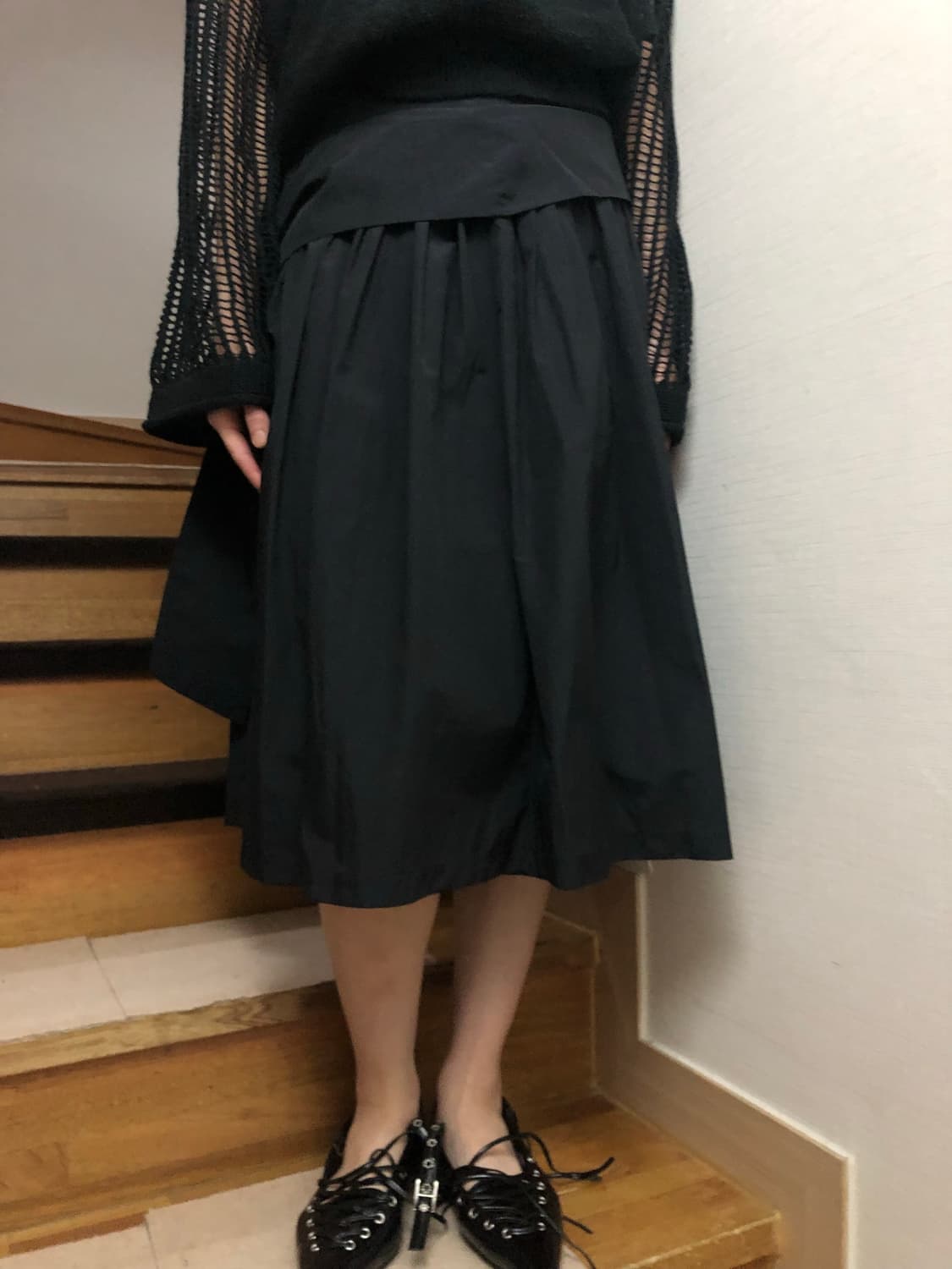 빈티지 블랙 미니멀 플리츠 스커트 상품이미지1