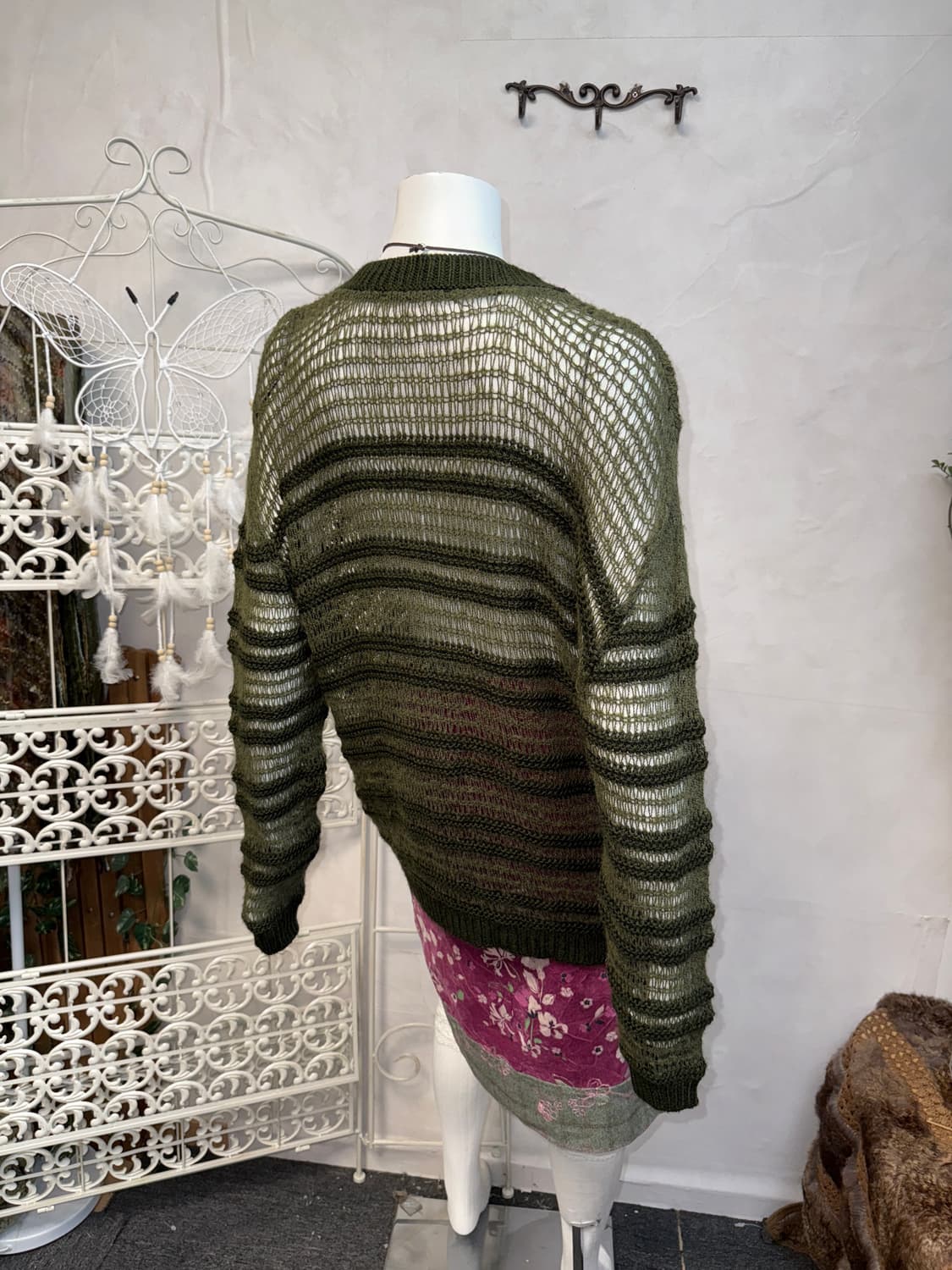 Deep khaki grunge net loose knit 상품이미지5