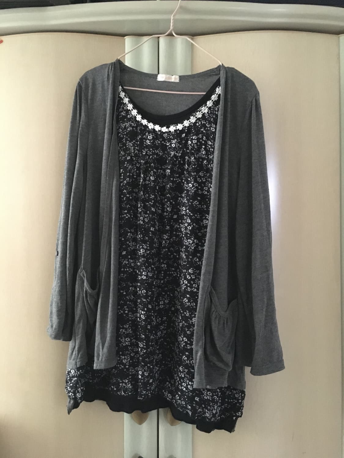 빈티지 모리 플라워 레이어드 가디건 블라우스 티셔츠 상품이미지1