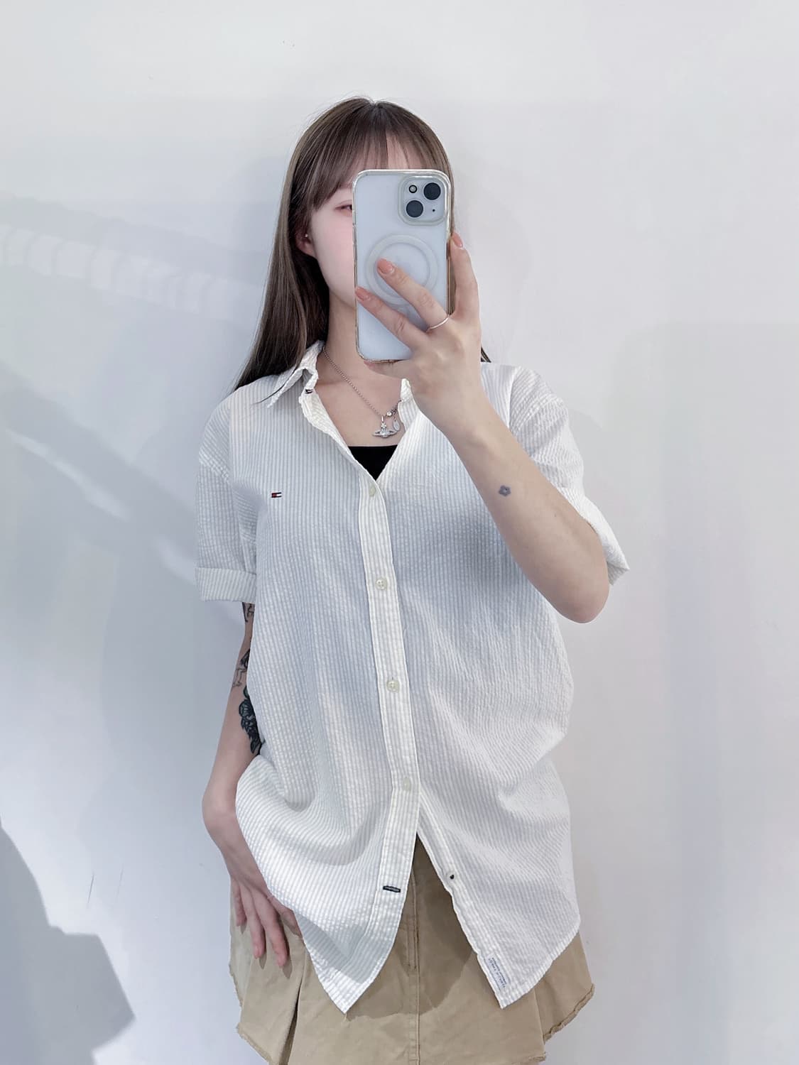 타미힐피거 스몰로고 스트라이프 반팔 셔츠 상품이미지2