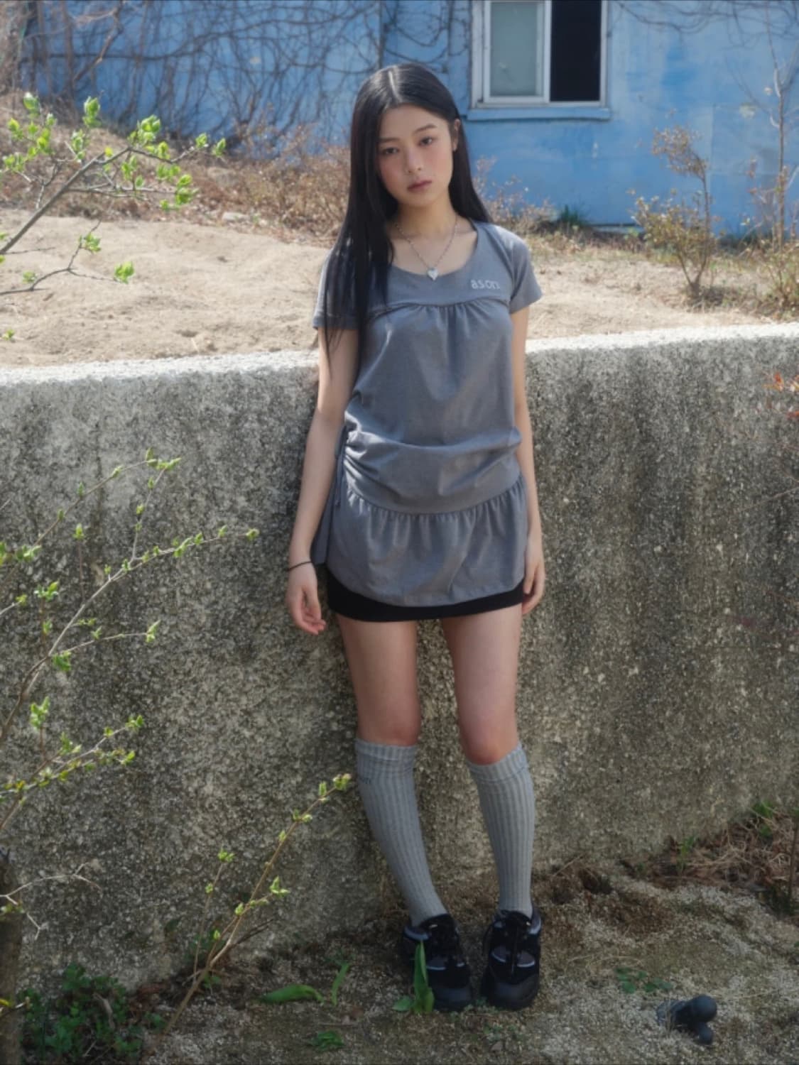 애즈온 ETTII FRILL DRESS GRAY 상품이미지3