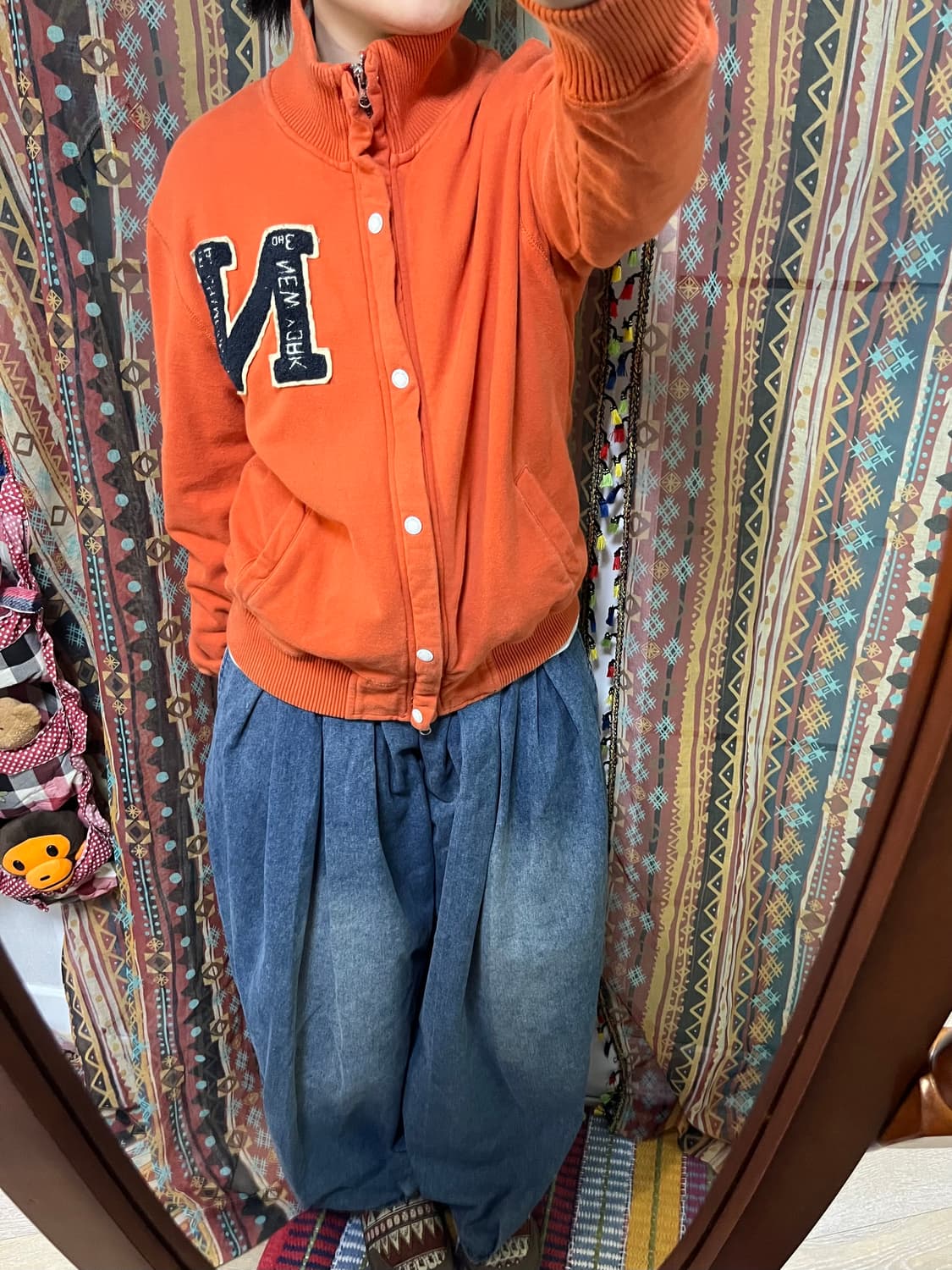 오렌지 스웨트 바시티 집업 상품이미지3