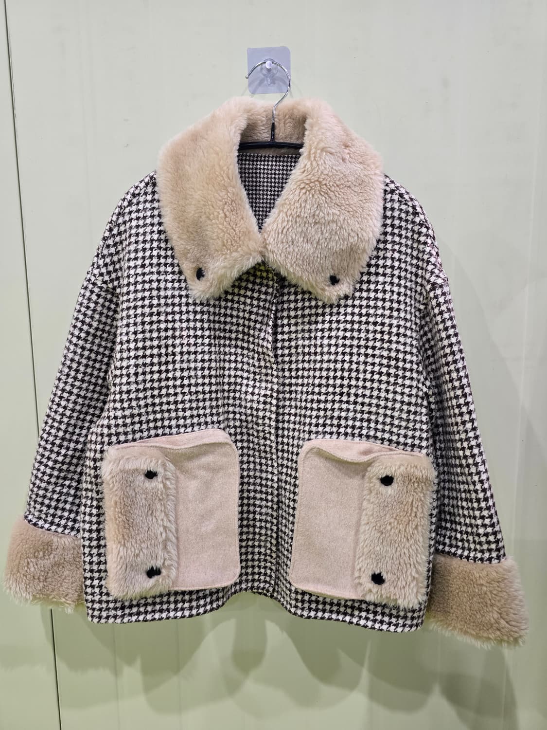 체크 퍼 배색 양모 자켓 S 상품이미지8