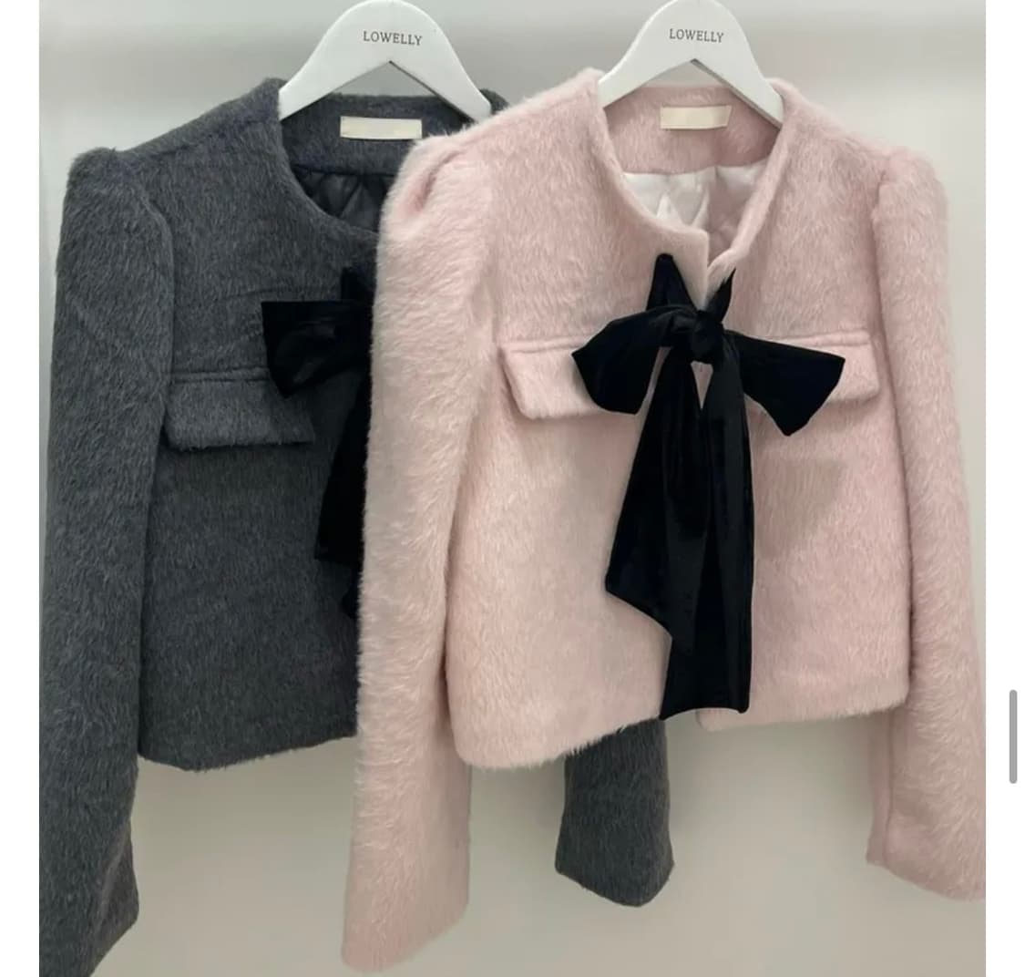 로웰리 퍼프 리본 크롭 숏 자켓 핑크 상품이미지5