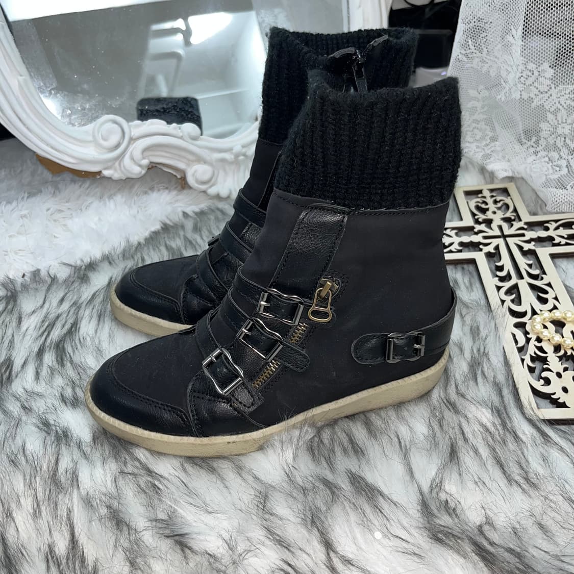 빈티지 니트 하이탑 웨지힐스니커즈 상품이미지6