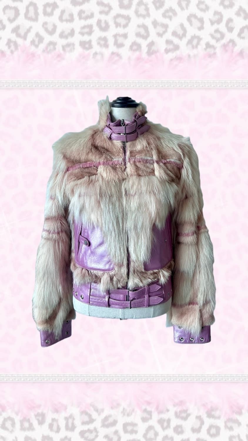 2000s Y2K 핑크 폭스퍼 레더 바이커 베스트 히메갸루 상품이미지1