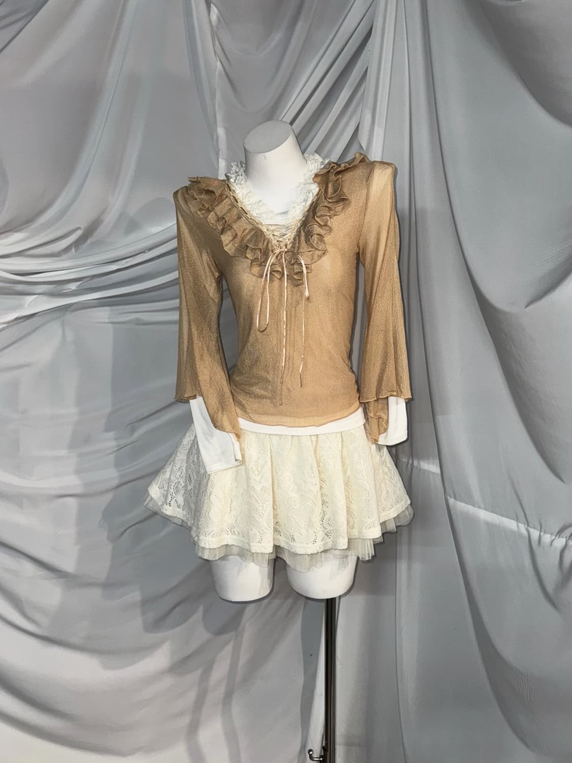 아이보리 페어리 레이스 시스루 프릴 코디세트  상품이미지5