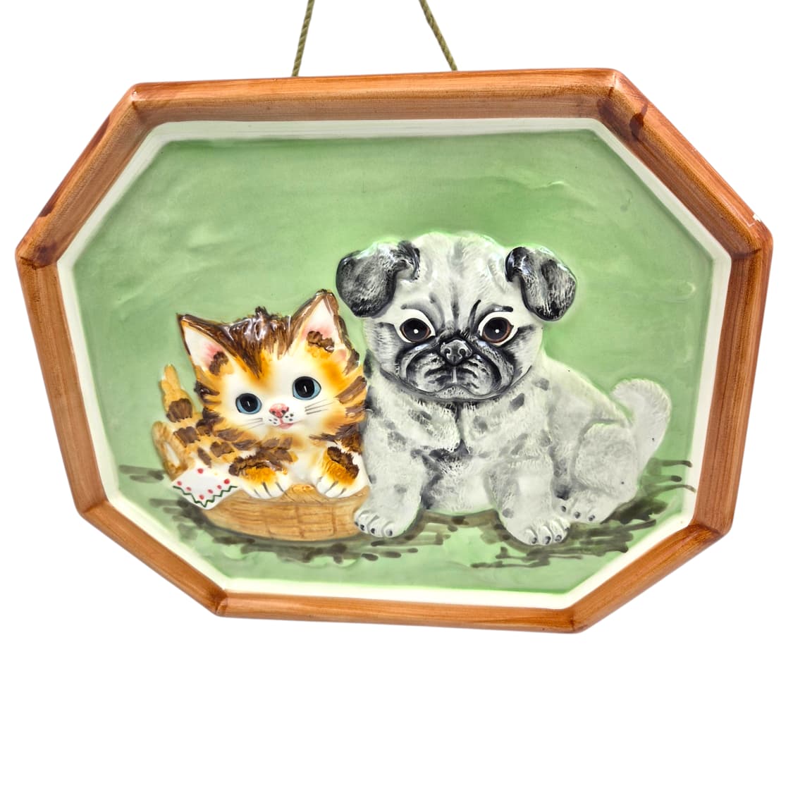 70s 가토 고양이&강아지 포셀린 벽걸이 3D 액자 상품이미지1