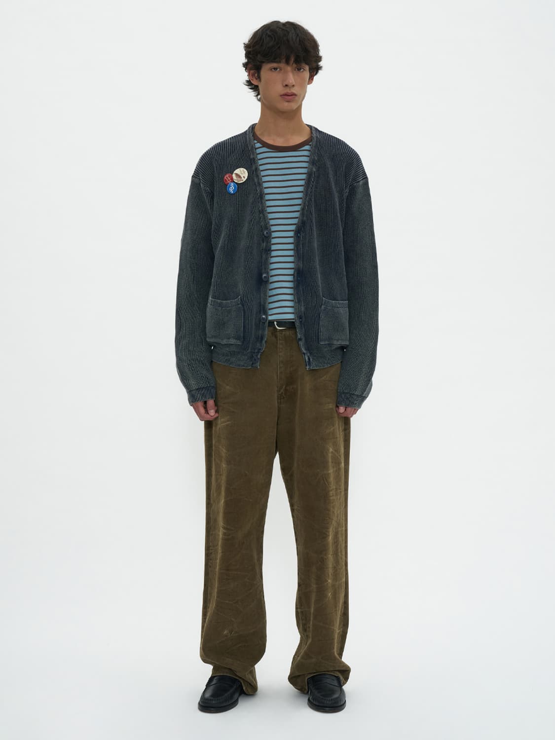 새상품(M)파르티멘토 빈티지 워시드 니트 가디건 네이비 상품이미지3