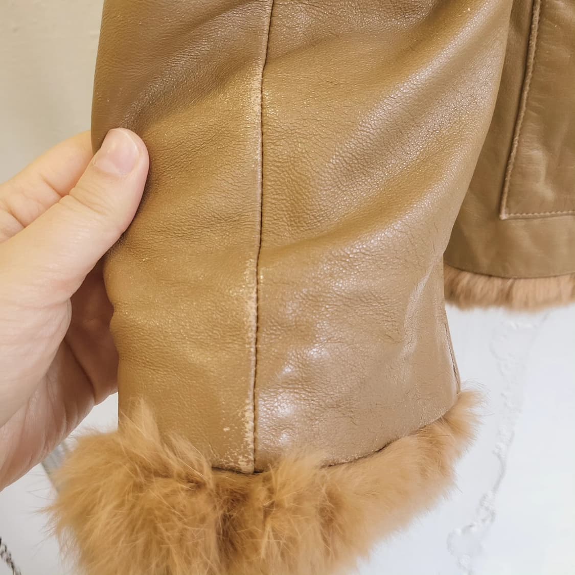 카멜 양가죽 래빗퍼 자켓 여자 M 상품이미지10