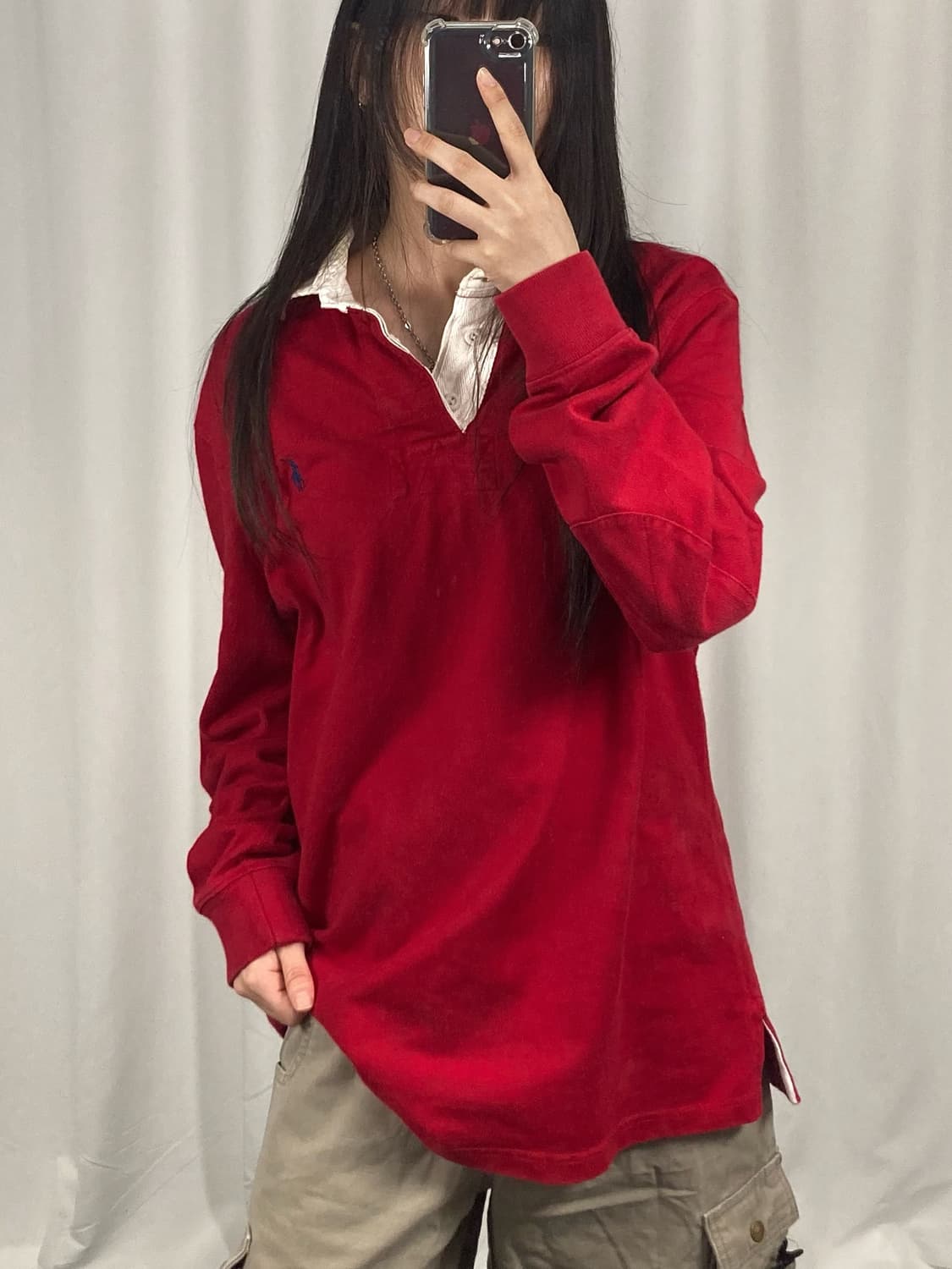 폴로 레드 엘보우 패치 긴팔 럭비티 상품이미지1