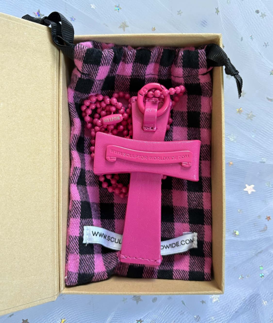 스컬프터 스터드 크로스 카드지갑 목걸이 핑크 상품이미지2