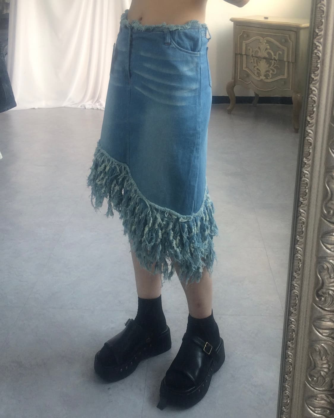Fringe unbalanced midi skirt 상품이미지8