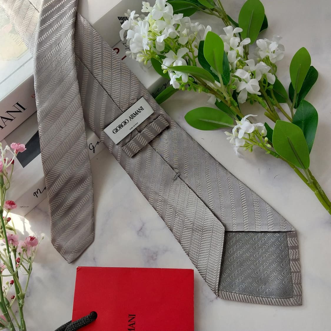 조르지오 아르마니 실크 실버 패턴 넥타이 8.8cm A+등급 K1808 상품이미지5