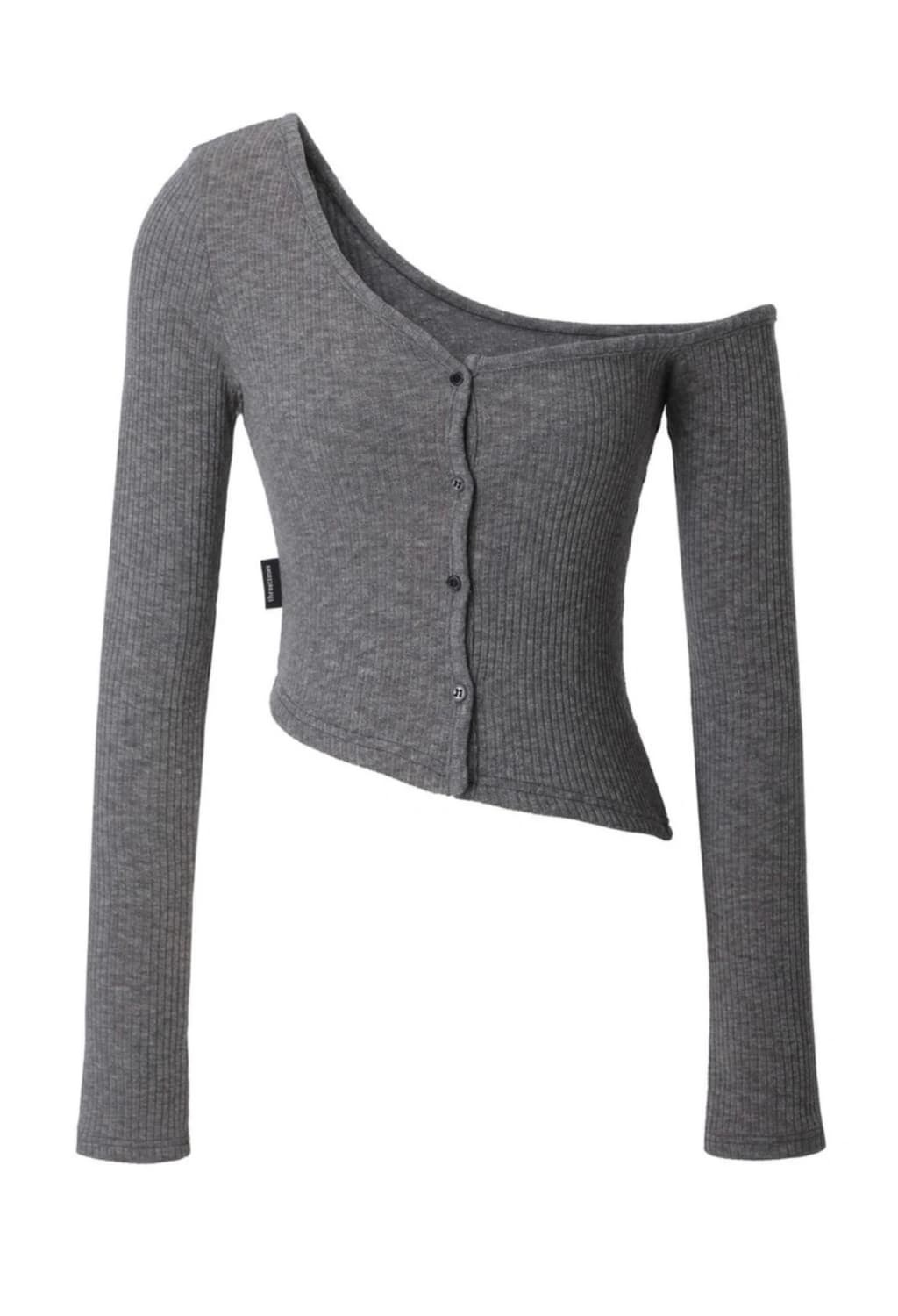 쓰리타임즈 원숄더 버튼티 회색 상품이미지1