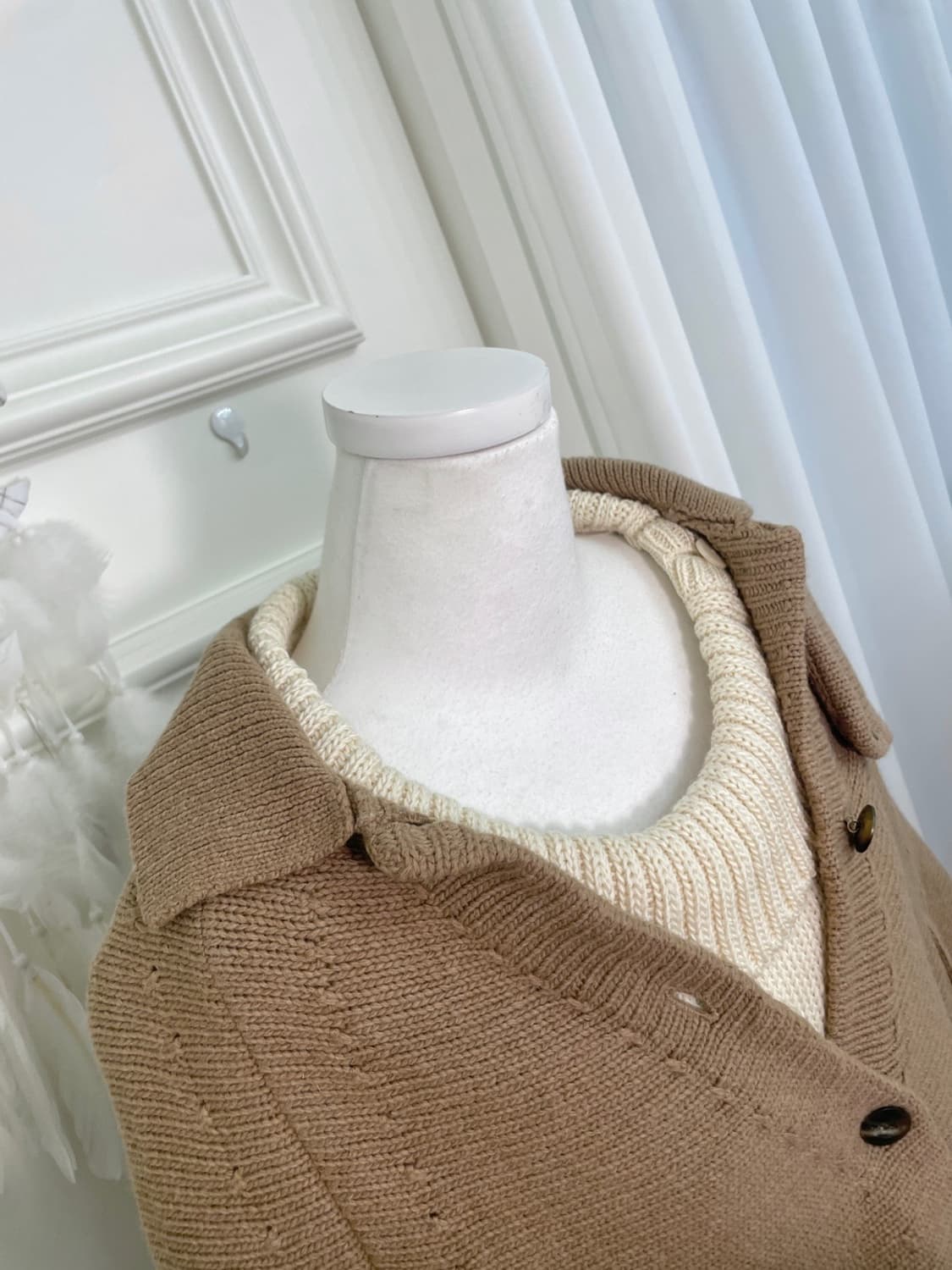camel brown collar basic cape wool cardi 상품이미지7