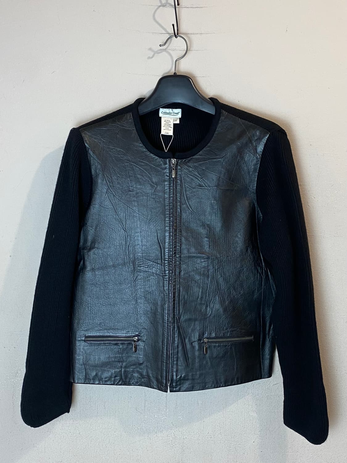 빈티지 레더 & 니트 집업 자켓 상품이미지1