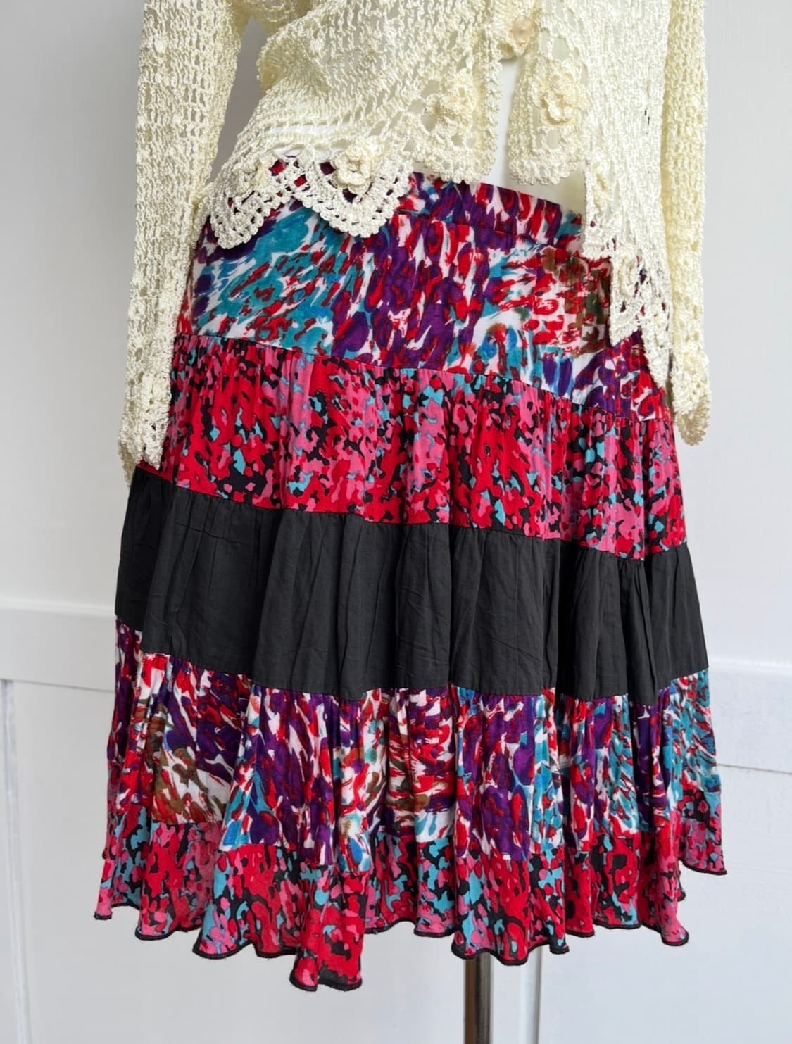 레드 믹스 패턴 캉캉 미니 스커트 상품이미지3