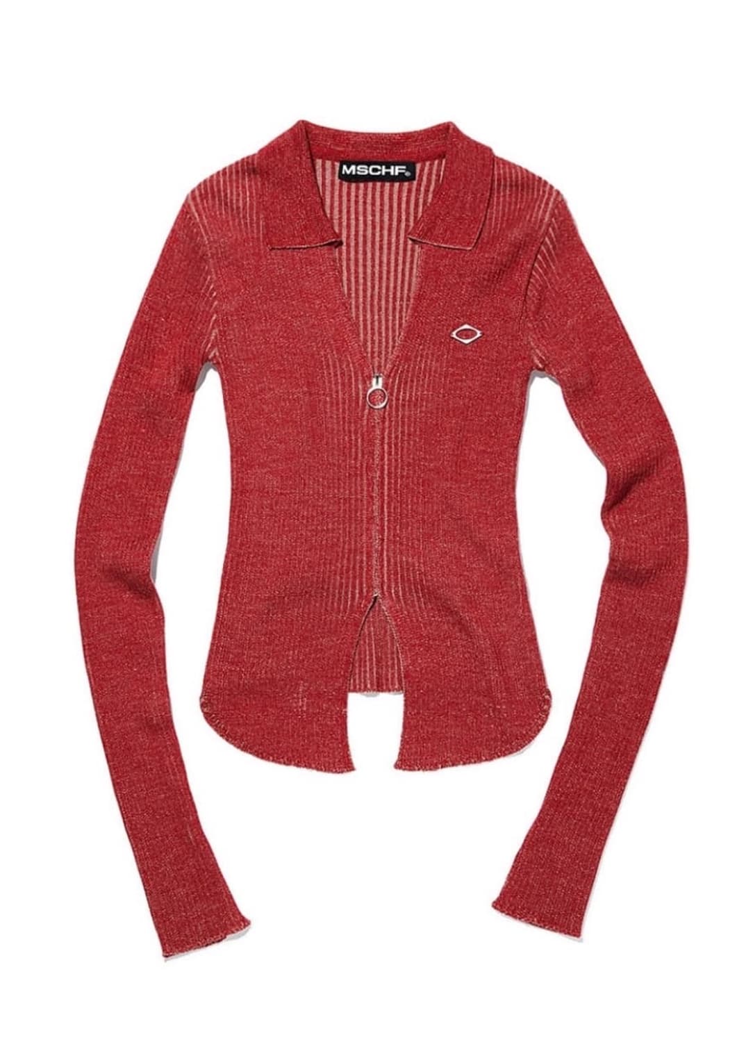 미스치프 니티드 롱 슬리브 셔츠집업 _ 레드 베이지 상품이미지1