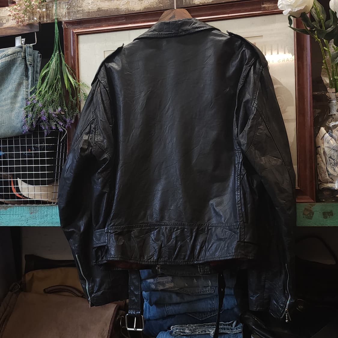 90s 빈티지 가죽자켓 이태리 빈티지 레더자켓 벨티드 라이더 52 상품이미지2