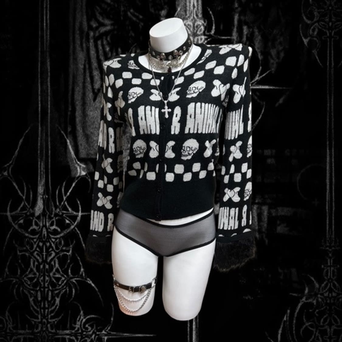 Glad news 글래드 뉴스 퍼 소매 해골 리본 가디건 펑크 상품이미지4