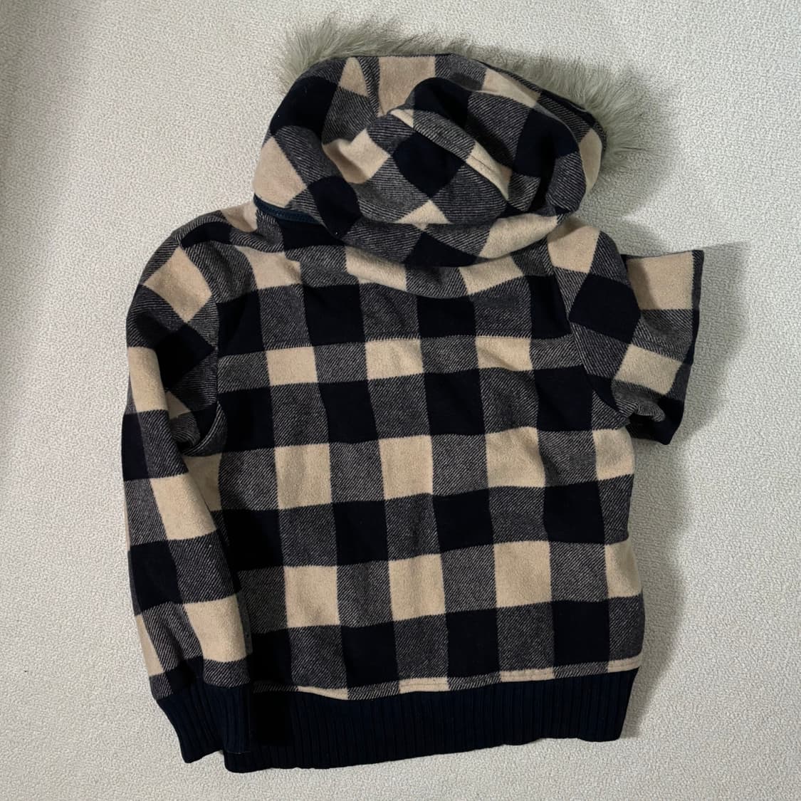 일본빈티지 네이비 체크 퍼 후디 아우터 상품이미지3