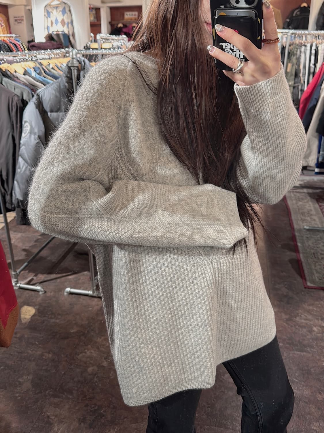 한섬 시스템 system 알파카 그레이 오버핏 울 니트 스웨터 F 상품이미지1