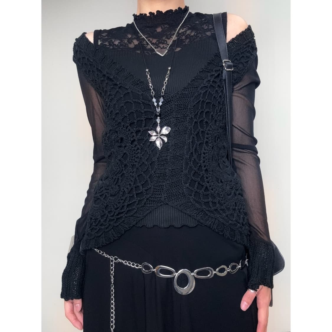 빈티지 블랙 크로셰 니트 상품이미지1